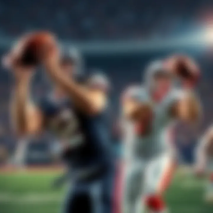 Brock Bowers and Bo Nix in Action Brock Bowers catching a football while Bo Nix throws the ball during a game.