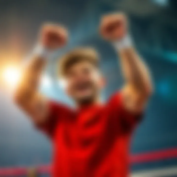 A person celebrating a cashout from a boxing and MMA parlay bet with a bright smile and fists raised in victory
