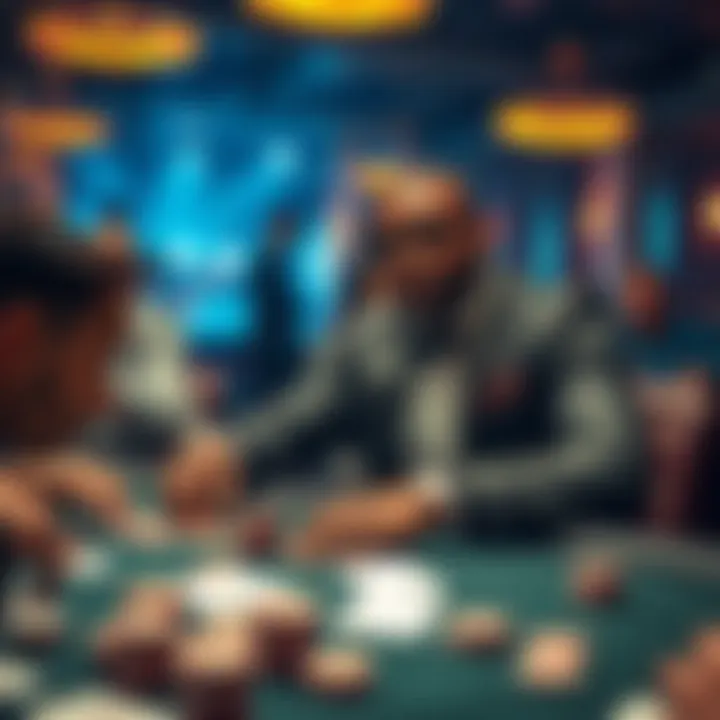 Boyz II Men Singer at Poker Table A Boyz II Men singer engaged in a high-stakes poker game, surrounded by cards and chips, with a lively audience in the background.