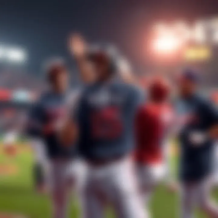 Atlanta Braves and Cleveland Guardians players celebrating a victory on the field after a game, showcasing their winning spirit and teamwork.