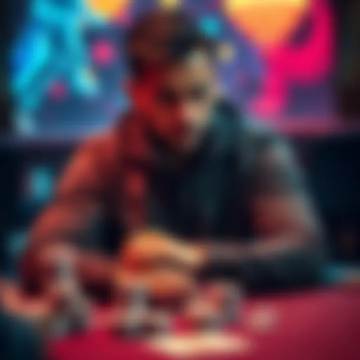 A Brazilian poker player sits at a table with cards and chips, looking thoughtful and concerned about his recent losing streak