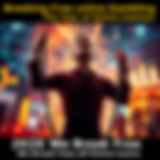 A person breaking chains symbolizing escape from online gambling, surrounded by uplifting symbols of freedom and support.