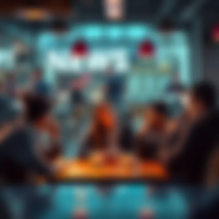 Breaking News Headlines People discussing trending news topics at a coffee shop