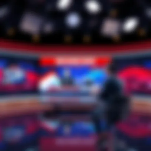 A news anchor reporting live updates on a breaking news story with a newsroom background