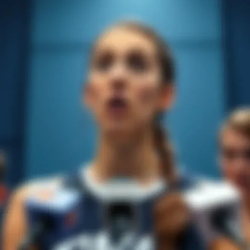 Breanna Stewart looking surprised during a press conference about her league ban