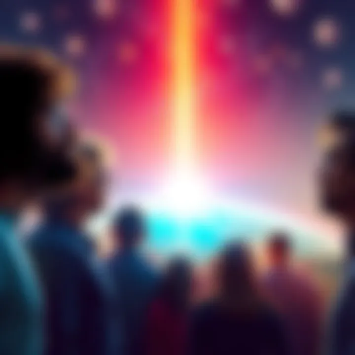 A group of diverse people looking towards a bright horizon, symbolizing hope and optimism for 2026.