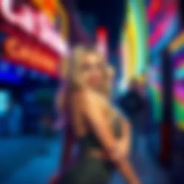 Britney Spears standing outside a casino with a concerned expression, surrounded by flashing lights and casino signage