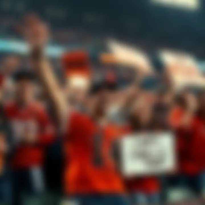 A group of passionate Browns fans wearing team jerseys and holding signs during a game, showing their excitement and support for the team