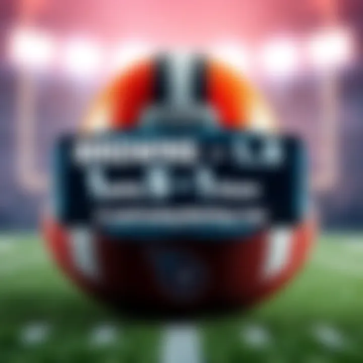 Graphic showing the betting line of Browns favored by -1.5 points against Titans with football background