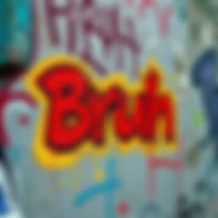 The word 'Bruh' in graffiti style The term 'Bruh' displayed in colorful graffiti on a wall, showcasing its cultural relevance in modern communication.