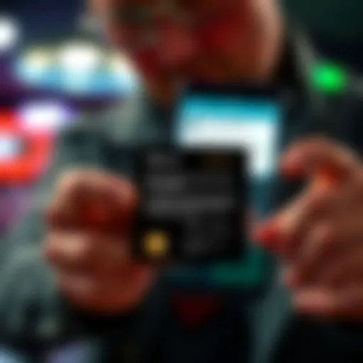 A disappointed buyer holding a card with unresponsive support messages displayed on a phone screen, illustrating the struggles against scams in gambling.