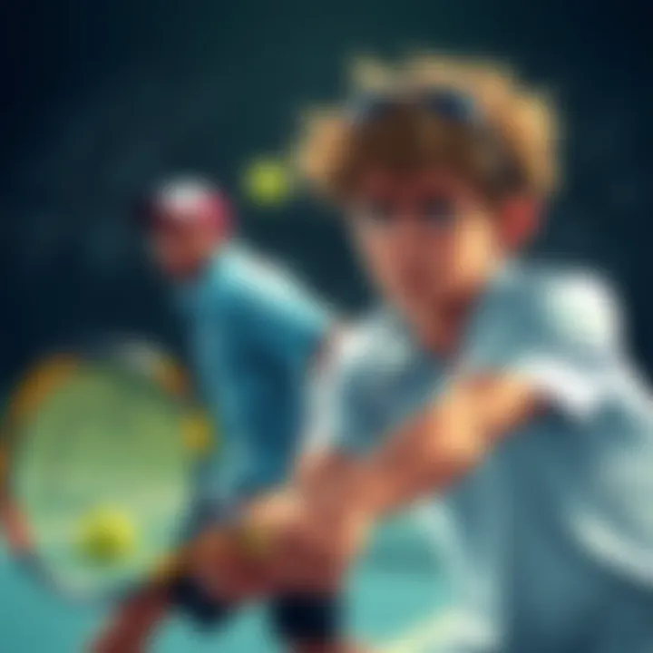 Bublik and Felix competing during a tennis match, showing Bublik struggling while Felix stays focused and confident.