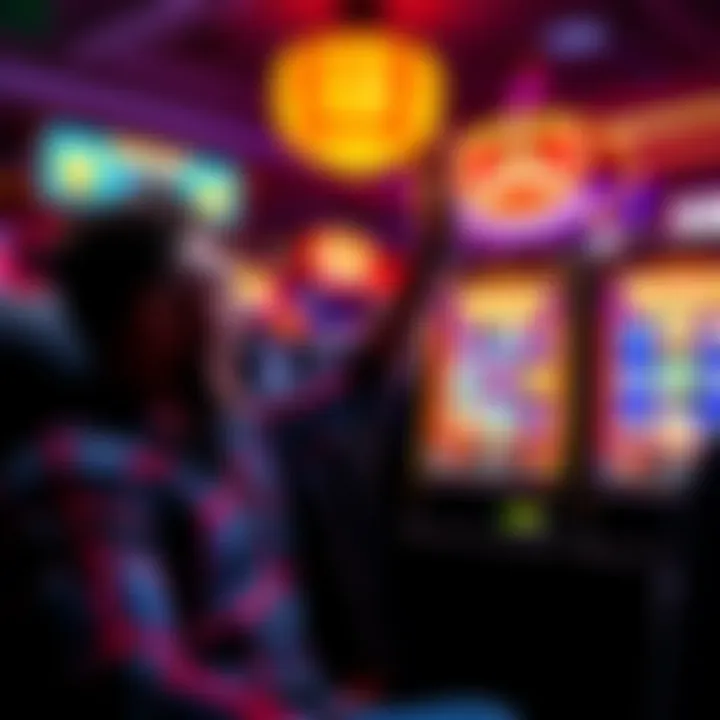 A player celebrating near a Buffalo slot machine after winning a GRAND jackpot from a small bet
