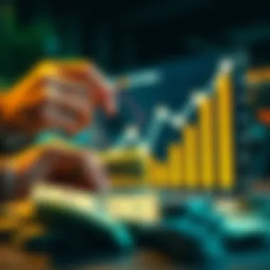 Building a bankroll A person counting cash while looking at a chart showing growth in their bankroll, symbolizing financial strategy