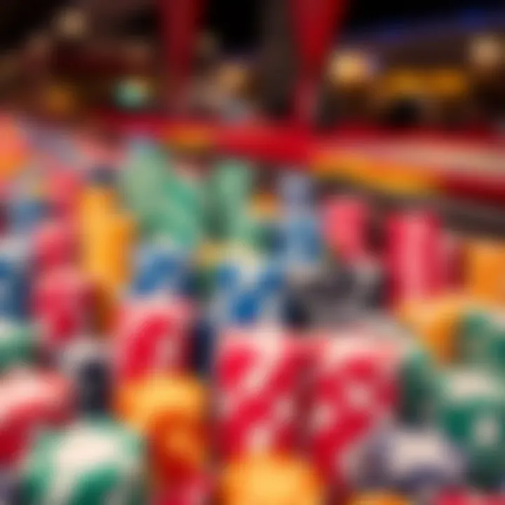 A display of colorful bulk poker chips and trays arranged for an event