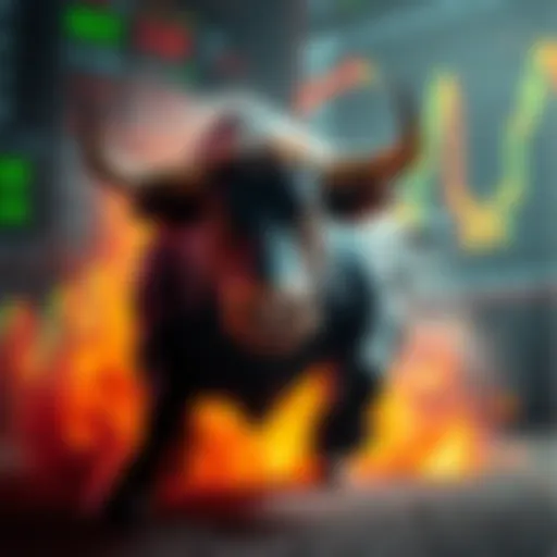 A bull charging forward, symbolizing a strong market trend, with stock charts in the background