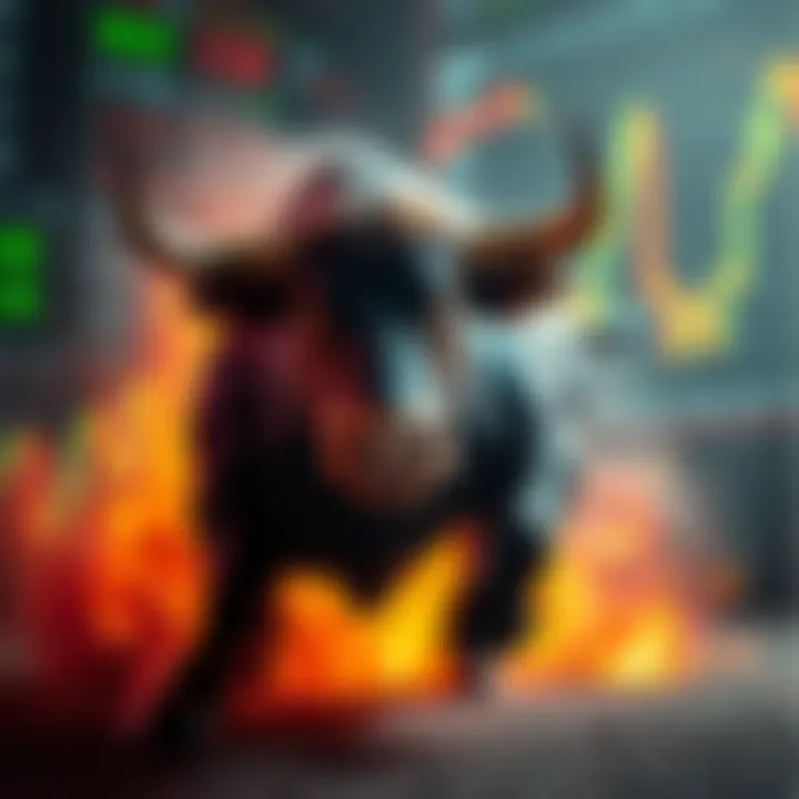 A bull charging forward, symbolizing a strong market trend, with stock charts in the background