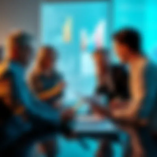 A group of business professionals in a meeting, analyzing charts and graphs related to the 2026 economy