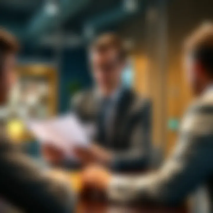 A business professional reading from a prepared script during a meeting, emphasizing clear communication.