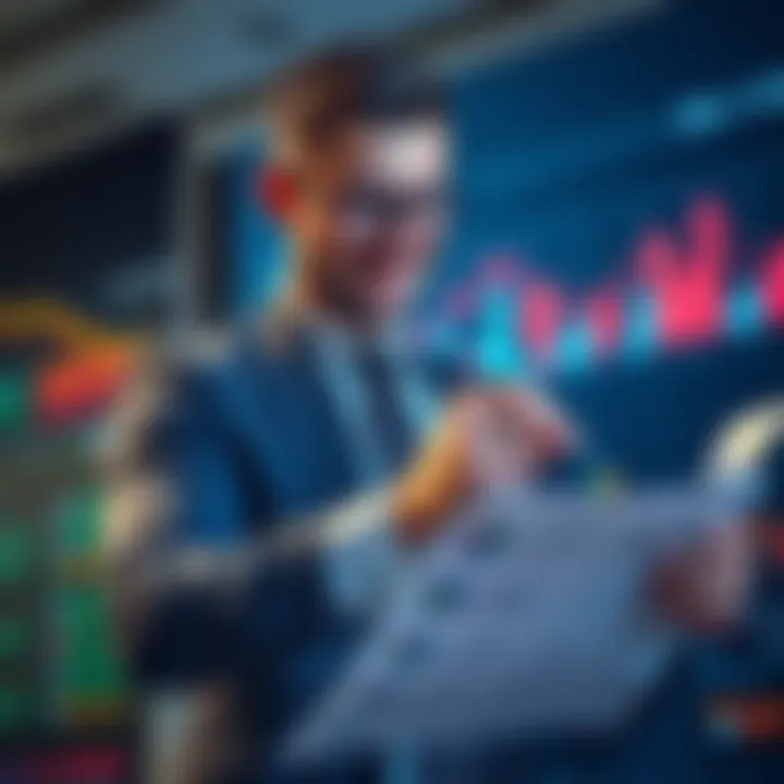 A businessman confidently reviewing financial charts and graphs, symbolizing the courage to go against intuition for potential success.