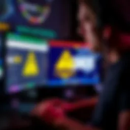 A person looking at a computer screen with a warning symbol, symbolizing the caution needed when buying a Bet 365 account