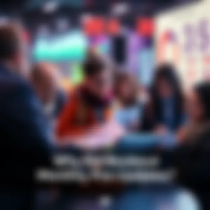 A group of people discussing updates on forums with charts and notes in hand