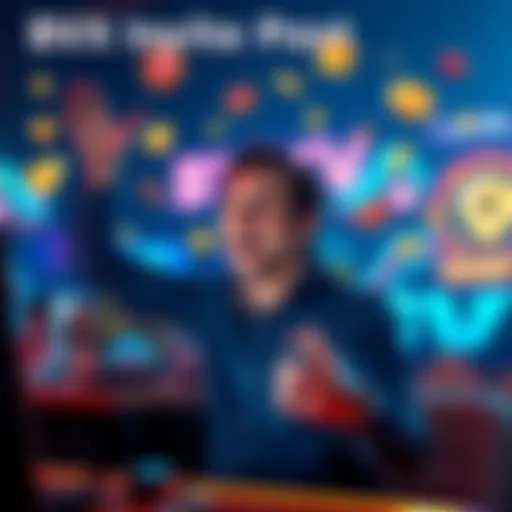 A person excitedly using their BVX invite on a gaming platform, surrounded by icons of rewards and bonus points.