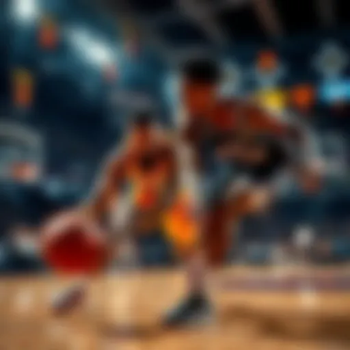 Cade and Jalen competing fiercely on the basketball court during the fourth quarter, both focused on winning the game.