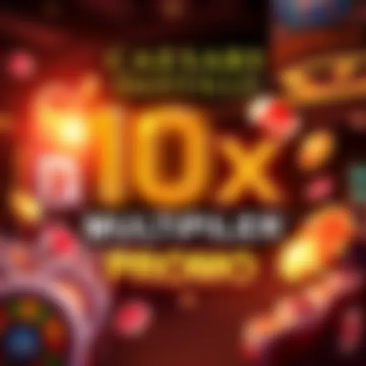 Promotional banner for Caesars Danville featuring a bright 10x multiplier and casino elements.
