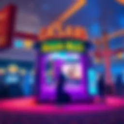 A colorful beach ball kiosk at Caesar's with players engaging in the game