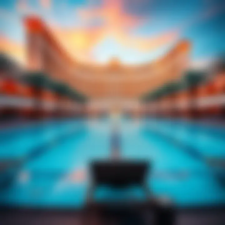 Swimming pool at Caesars Palace A view of the swimming pool area at Caesars Palace in Las Vegas with sun loungers and palm trees
