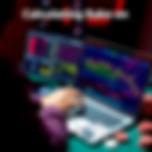 A person analyzing poker rewards and rake calculations on a laptop, focusing on GGpoker strategies, with charts and graphs on the screen.