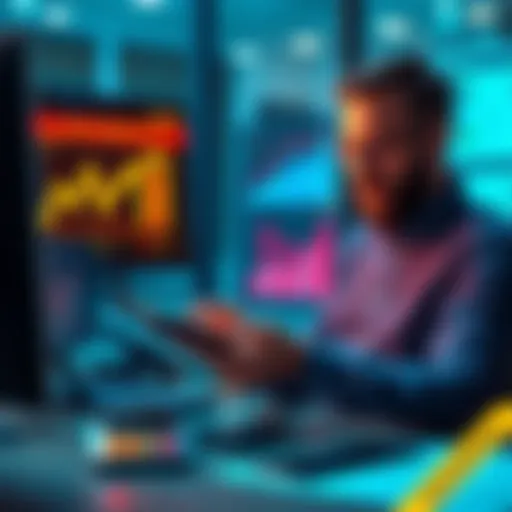 An office worker using a calculator with charts and graphs on the screen to analyze sub bonus calculations