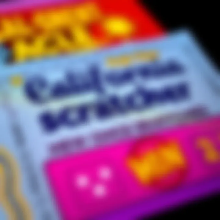 California Scratcher Ticket A close-up of a colorful California scratcher ticket with bright graphics and a winning symbol.