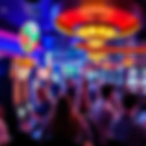 People enjoying games at a lively California casino with vibrant lights and slot machines