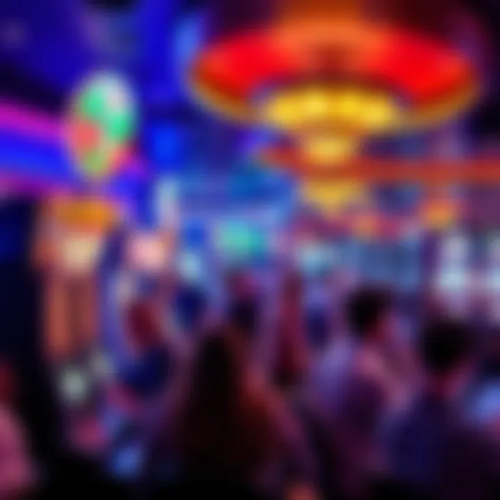 People enjoying games at a lively California casino with vibrant lights and slot machines