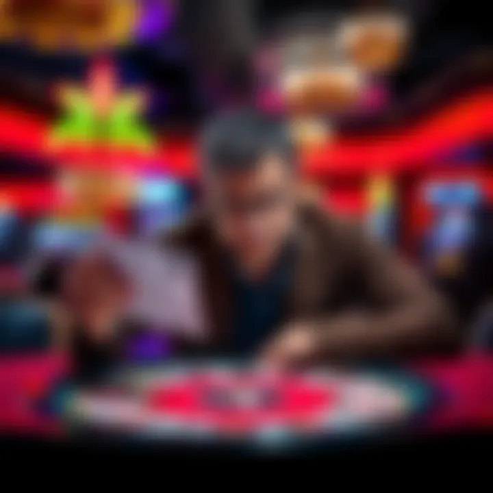 A California man looks frustrated at a casino table while holding a winning ticket and a debt notice, illustrating his dilemma of winning money but having to settle debt first.