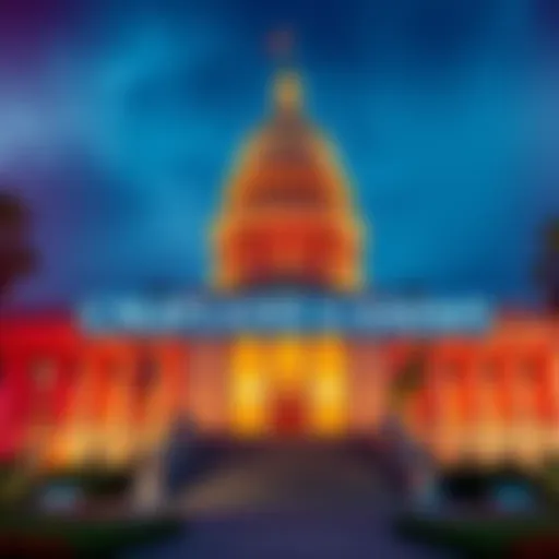 California State Capitol building with a banner about AB 831 bill against duel currency casinos