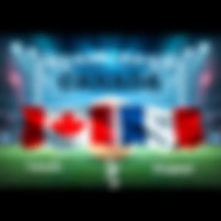A graphic showing betting odds and predictions for the Canada vs France match, featuring the national flags of both teams.