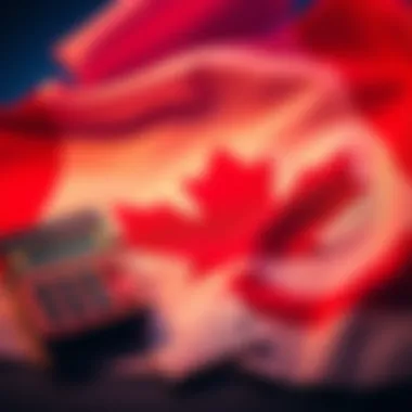 Canadian flag with betting slips A Canadian flag next to betting slips and a calculator, symbolizing the thrill of wagering on Canada's sports outcome.