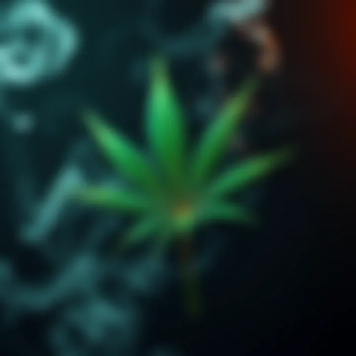 Cannabis Leaf and Smoke A vibrant green cannabis leaf surrounded by wisps of smoke, symbolizing the growing trends in cannabis culture.