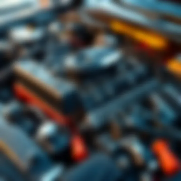 A close-up of a car engine with various tools nearby, indicating preparation for maintenance or upgrades.