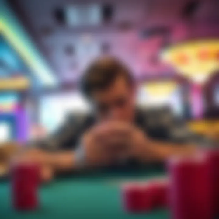 A focused card counter discreetly assessing their next move at a casino blackjack table.