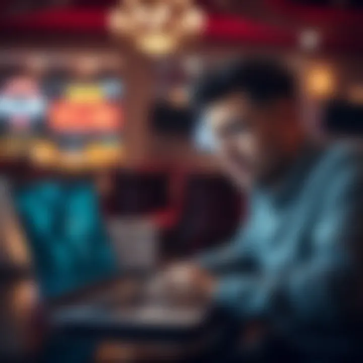A person looking frustrated while using a card for online gambling on a laptop, with a 'transaction declined' message displayed on the screen.