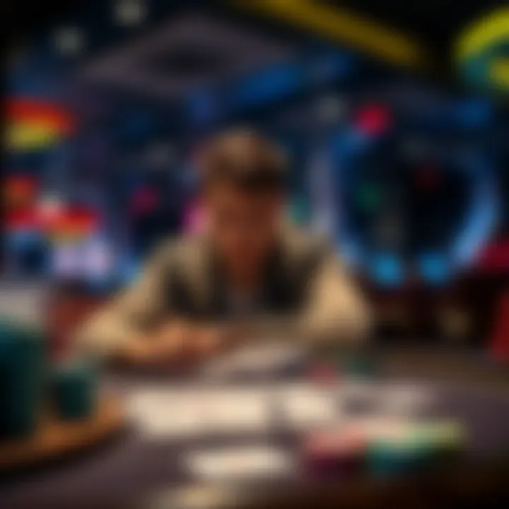 A focused person practicing card counting at a casino table, with cards and chips in front of them.