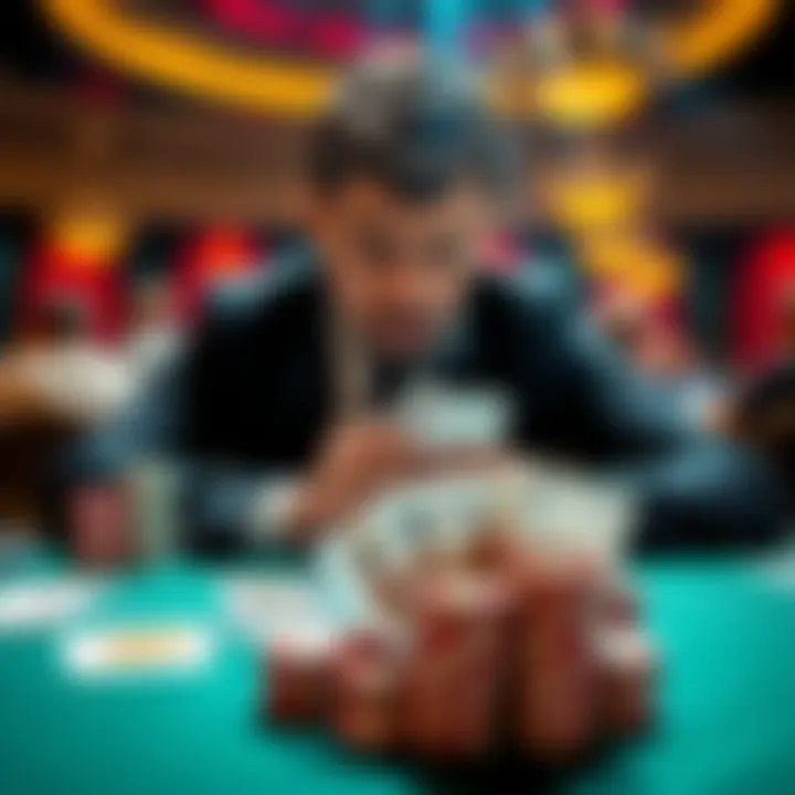 A player focused on counting cards at a blackjack table with cards and chips in view