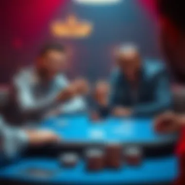 Two players at a card table One player confidently shows a strong hand while the other player smirks, indicating a bluff.