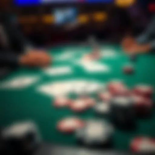 A table showing playing cards and counting chips used in card games; players focus on strategy.