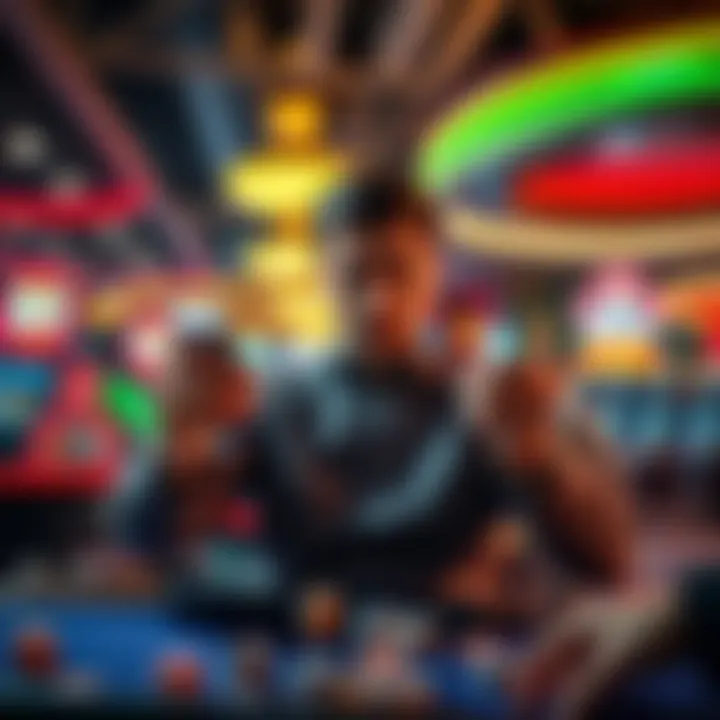 A person at a casino weighing options between cashing out chips and placing more bets