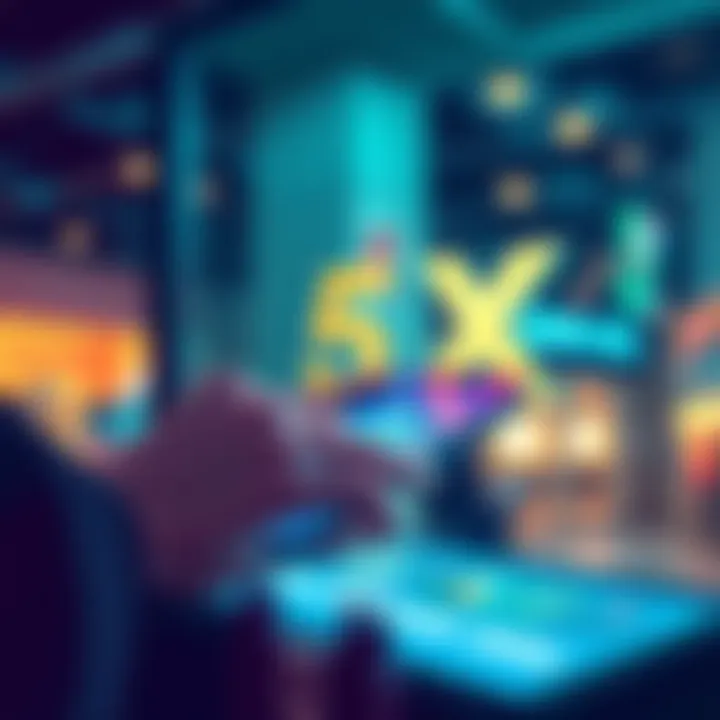 Illustration showing a person using a digital device to execute a cash withdrawal related to the 5x symbol